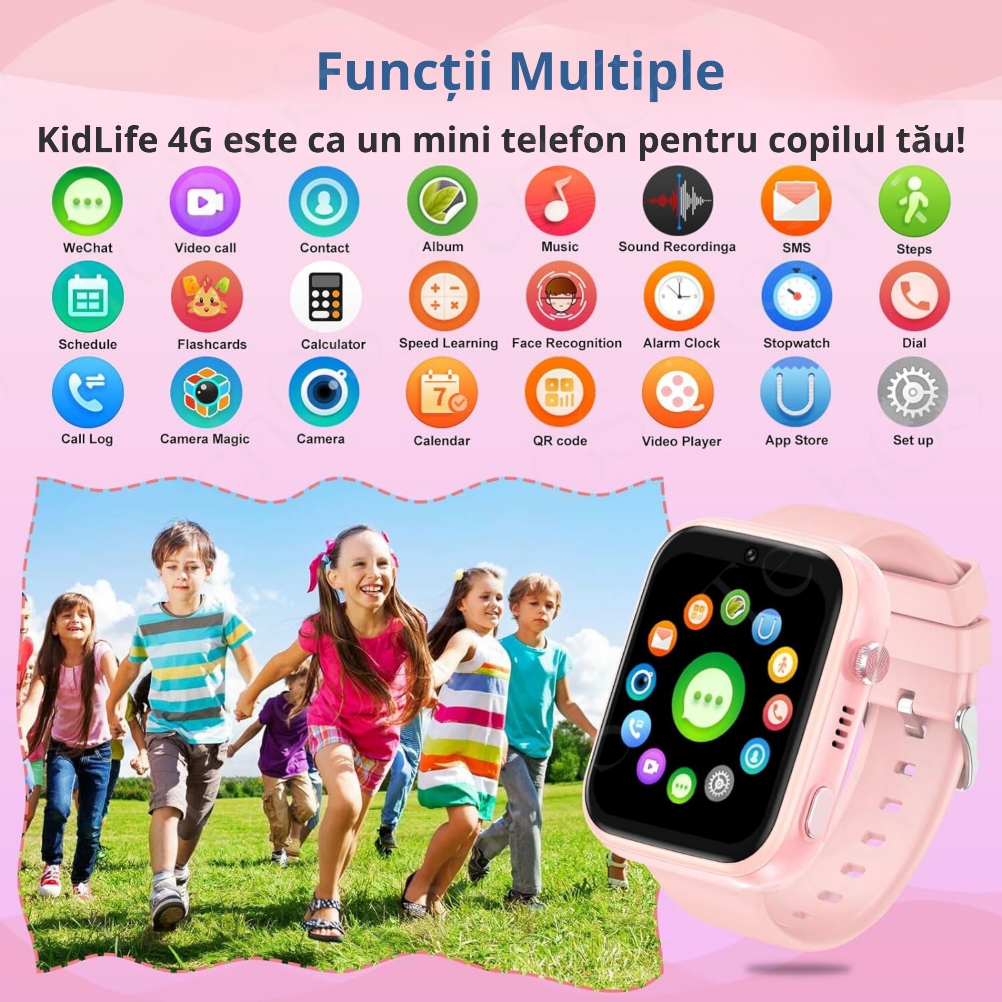 Ceas Smartwatch Copii, KidLife TechGS®, 4G cu GPS, 1.83 inch