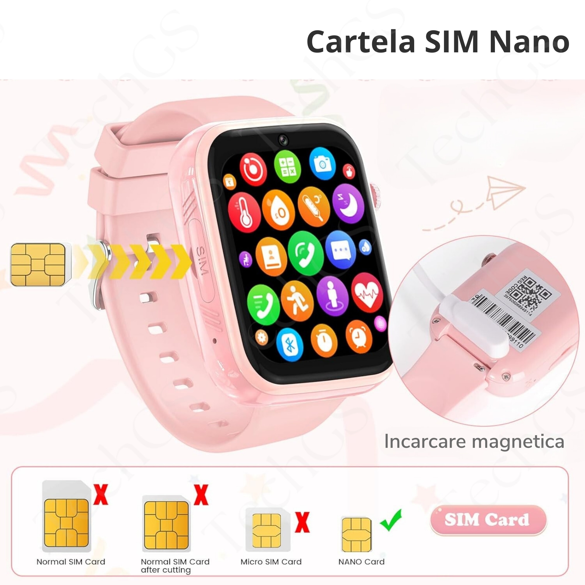 Ceas Smartwatch Copii, KidLife TechGS®, 4G cu GPS, 1.83 inch