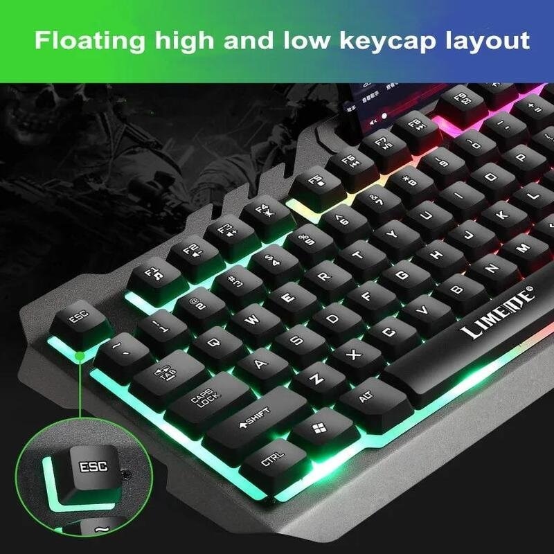 Комплект клавиатура + мишка за игри, с кабел, RGB осветление, държач за ...