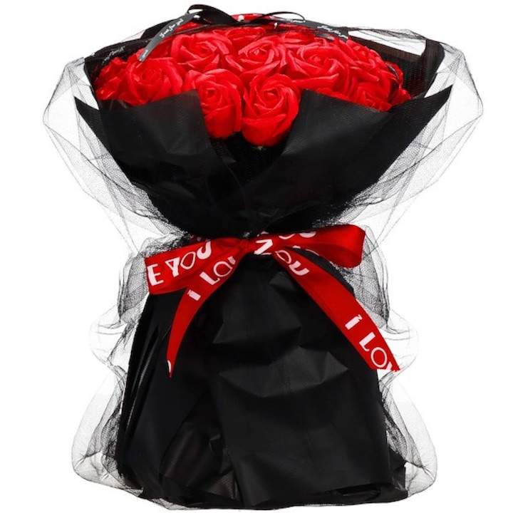 Sapun trandafiri in buchet Springos, Negru, Rosu, 32 buc