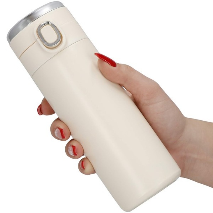 Termos cu afisaj de temperatura Springos, Otel inoxidabil, Crem, 500 ml
