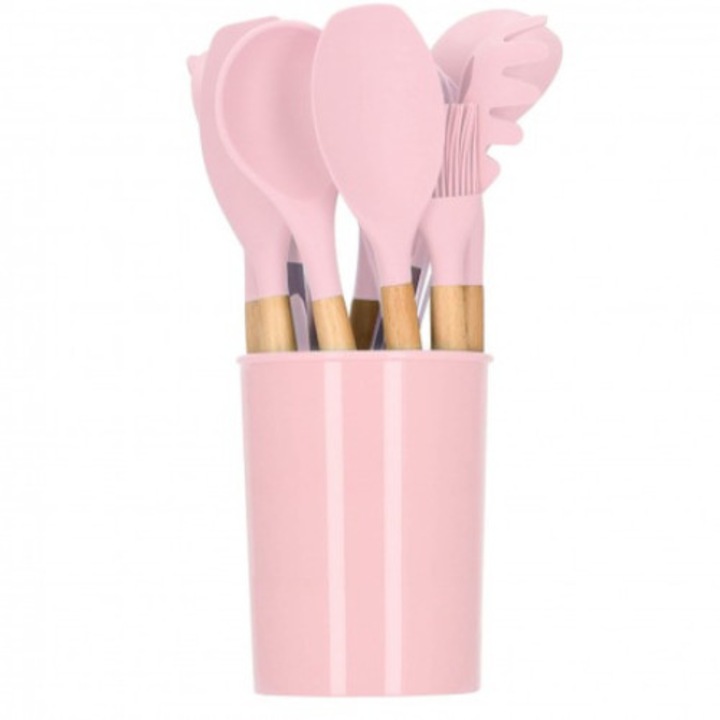 Set ustensile de bucatarie Springos, Silicon, Roz, 12 buc
