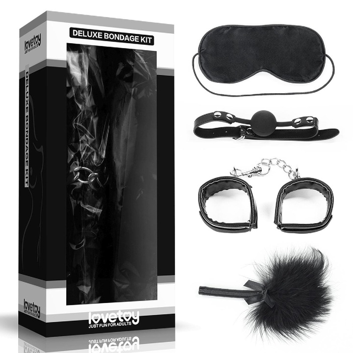Set BDSM Deluxe, Boys of Toys, catuse moi, masca de somn, negru, 10.2x6.6x22cm