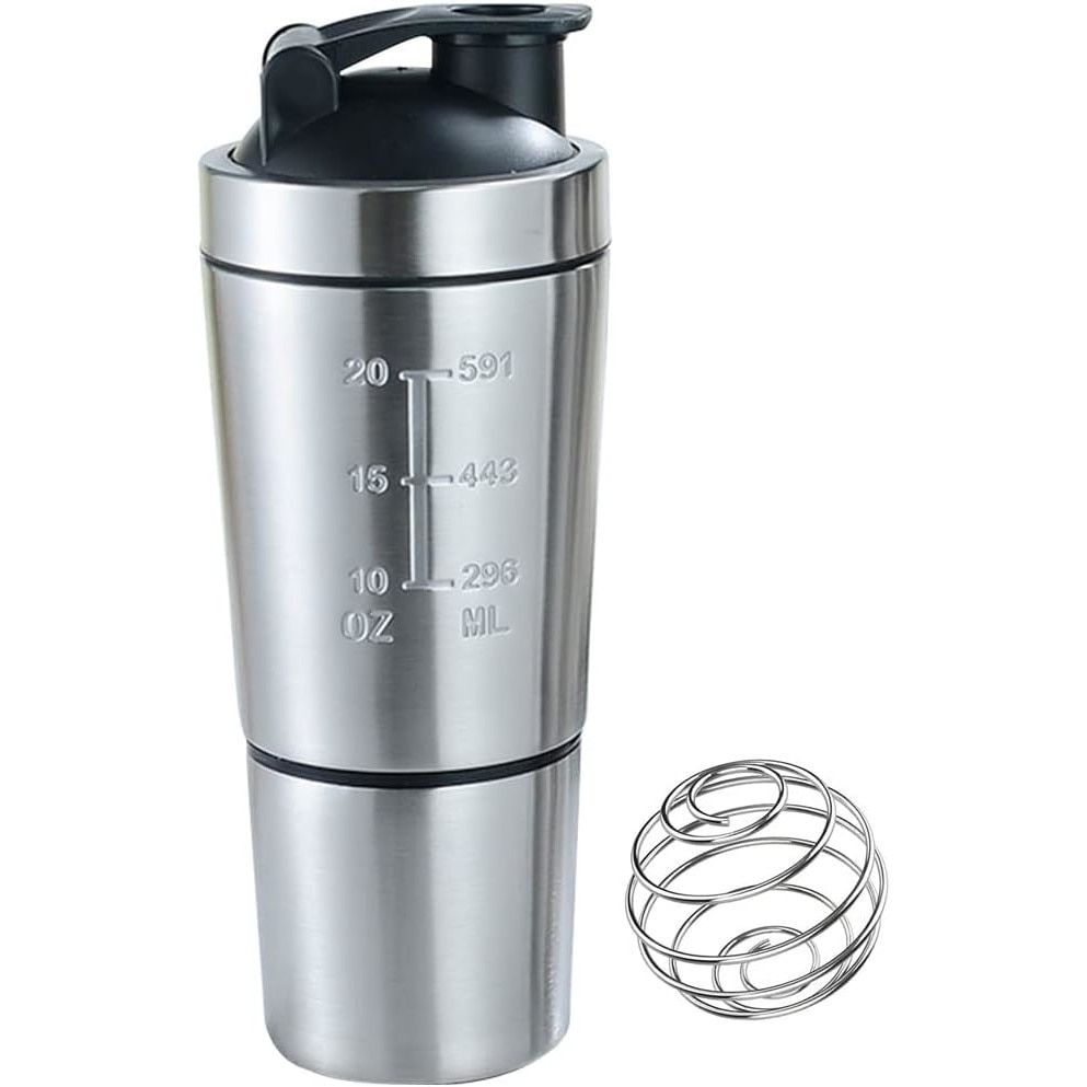 Shaker Per Proteine In Acciaio Inox 750ml Con Sfera - Senza BPA, Per Frullati Fitness - 3
