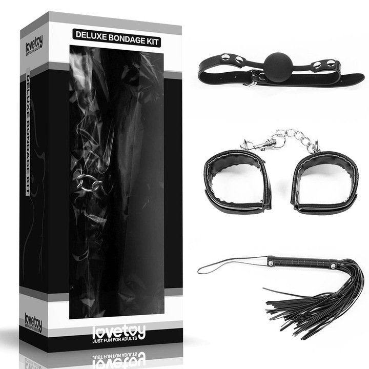 Set acceosrii BDSM Lovetoy, piele/metal, negru