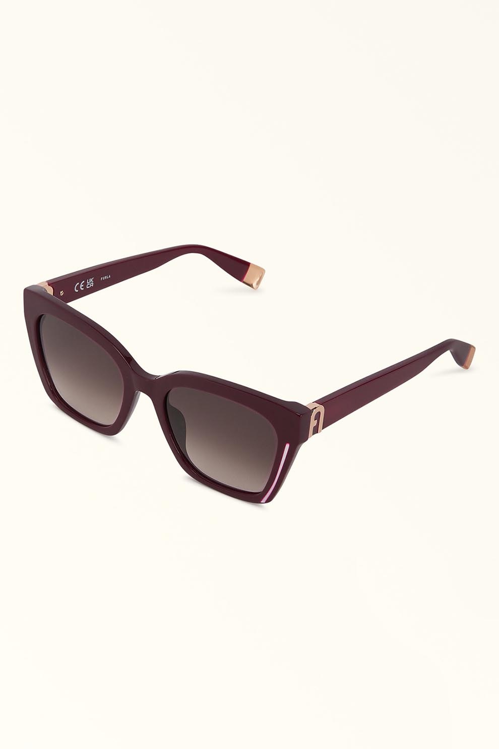 Lunettes De Soleil Furla Œil De Chat - Gris Et Violet Marbré, UV400, Fabriqué En Italie