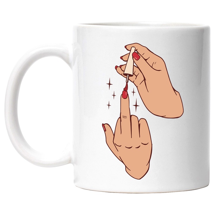 Bögre kézzel, körömlakk, csillagok, köröm, ujj, ecset, többszínű 330 ml, kerámia fehér fogantyúval
