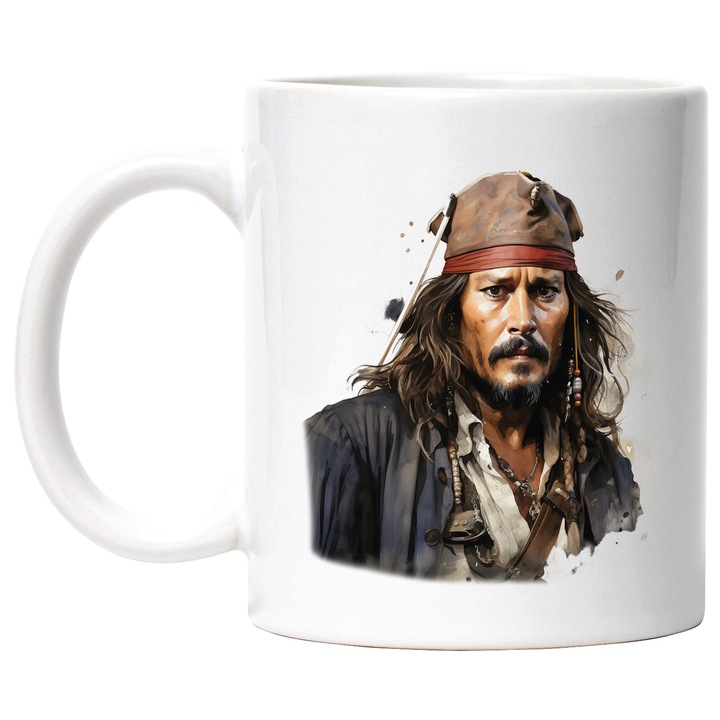 Bögre Jack Sparrow-val, Karib-tenger kalózai, kitalált karakter, többszínű 330 ml, kerámia fehér fogantyúval