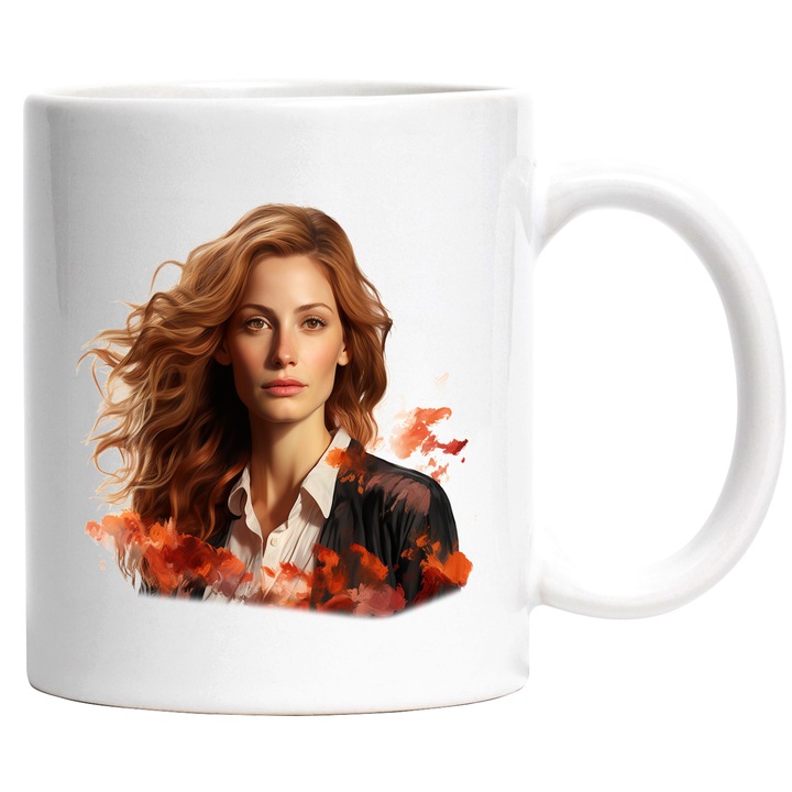 Cana Cu Julia Roberts, Actrita Celebra, Artist, Hollywood, Multicolor 330 ml, Ceramica cu Maner Alb