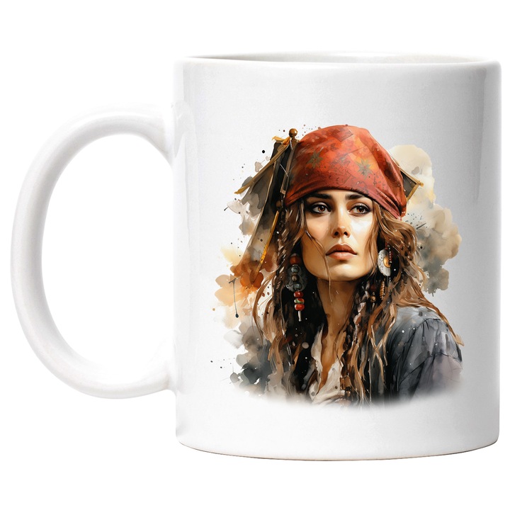 Bögre Jack Sparrow-val, Karib-tenger kalózai, szakáll, karakter, többszínű 330 ml, kerámia fehér fogantyúval