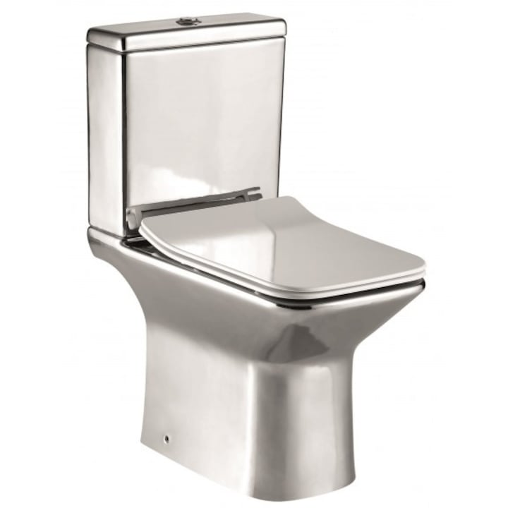 Тоалетна чиния моноблок Inter Ceramic ICC 7737 CHROME, Rimless(без ръб), soft close, задно оттичане, Chrome
