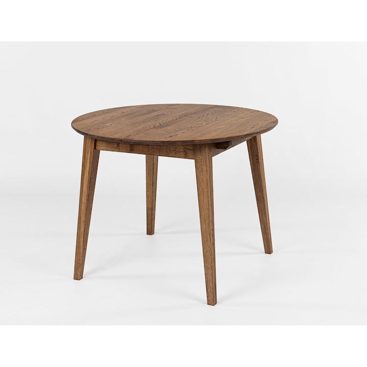 Masa lemn de stejar extensibila, GENEVA rotunda, finisata cu ulei cerat fumuriu, Ø100+40 cm