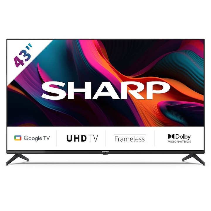 Телевизор Sharp LC-43GL4260E, 43”, 4K, Ultra HD, LED, Google TV, Черен
