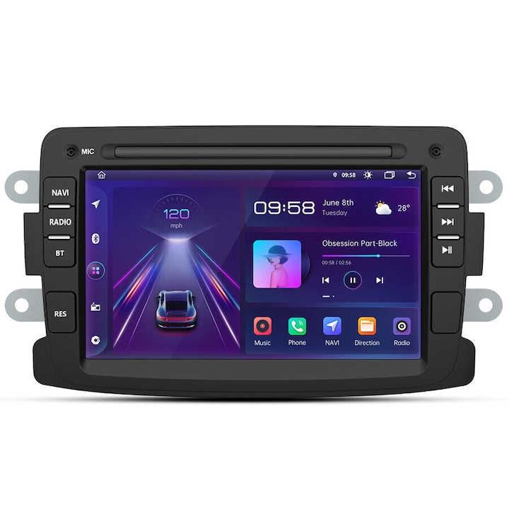 Mp5 Player, за Dacia Duster, S4, 4GB, 32GB, 2Din, с микрофон, Bluetooth, 4x60, черен