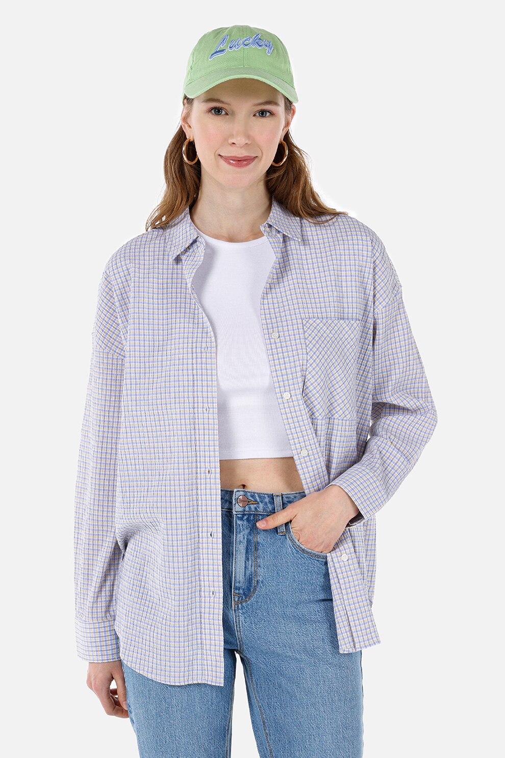 COLIN'S, Camasa relaxed fit in carouri, Lavander Blue, XS-S