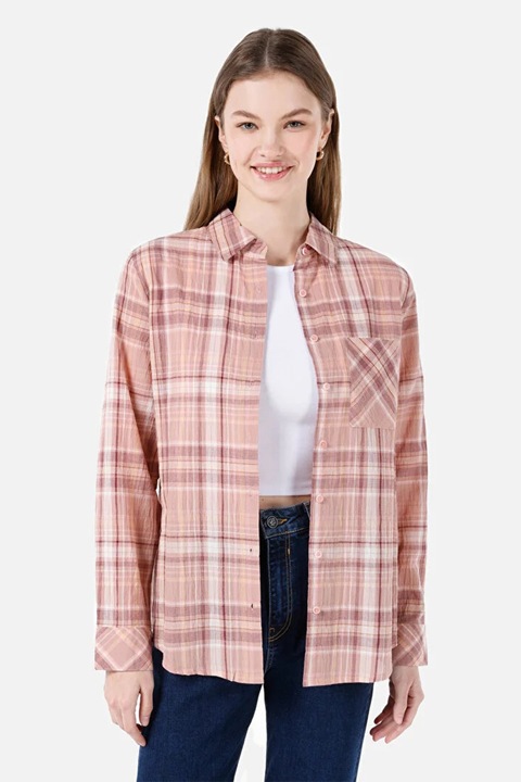 COLIN'S, Camasa cu model in carouri cu buzunar aplicat, Roz, XS