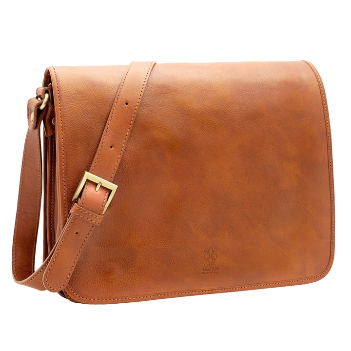 Geanta laptop din piele naturala, util land, coniac, LGB108C