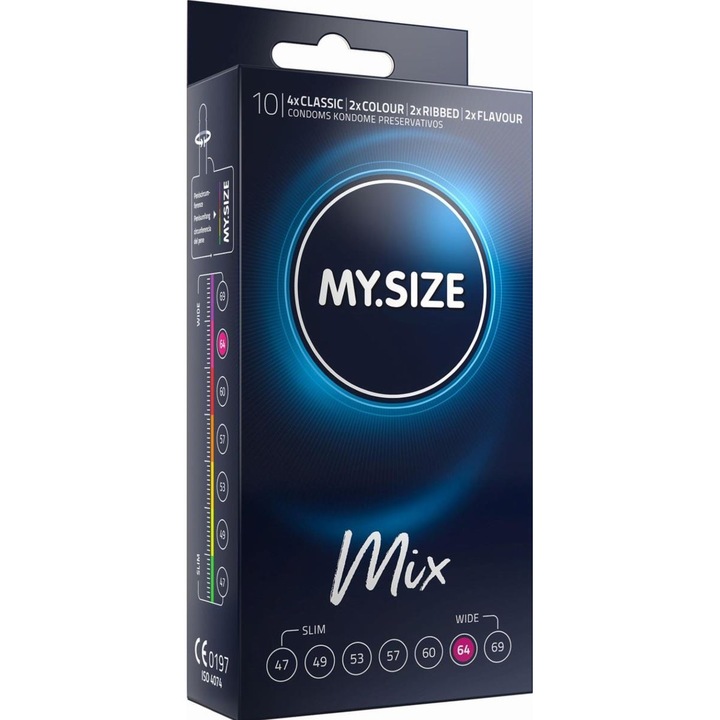 10 db-os óvszer készlet, MY.SIZE, Mix, 64 mm