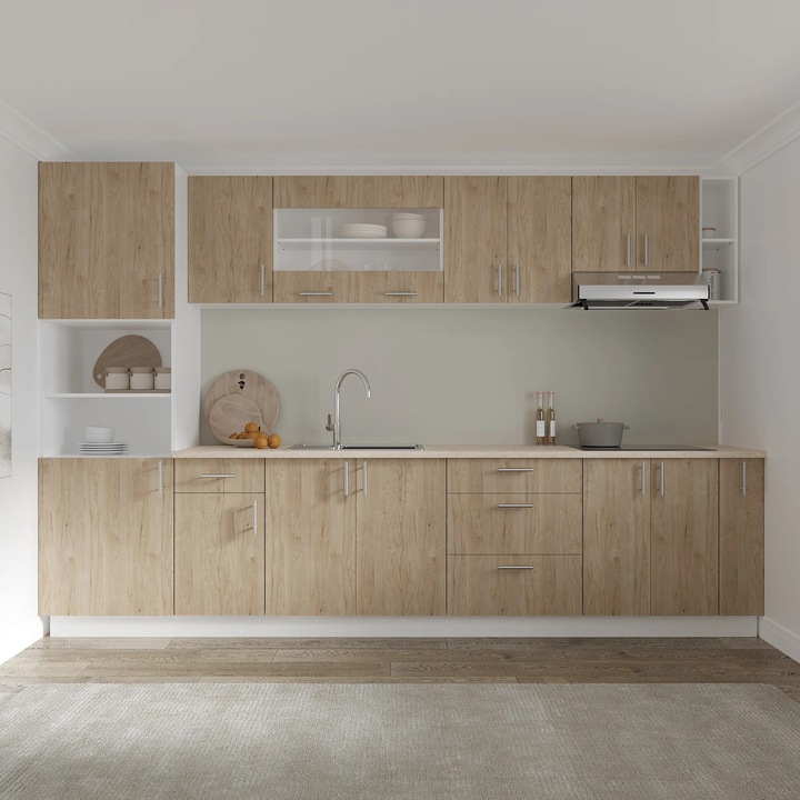 Set Bucatarie haaus Karo V29, Lemn Natural/Alb, Blat Thermo 28 mm, L 320 cm