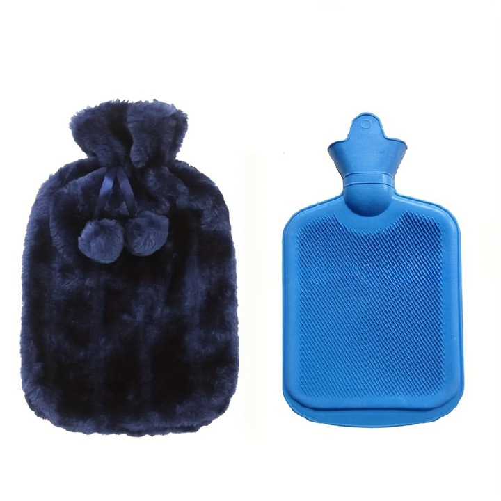 Perna pentru apa calda Phuture, avand o capacitate 2L, din cauciuc, cu husa pufoasa, Albastra