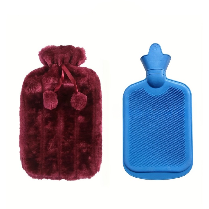 Perna pentru apa calda Phuture, avand o capacitate 2L, din cauciuc, cu husa pufoasa, Rosu