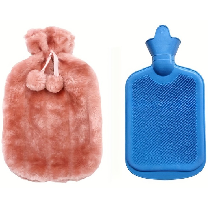 Perna pentru apa calda Phuture, avand o capacitate 2L, din cauciuc, cu husa pufoasa, Roz