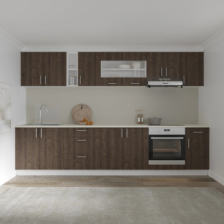 Set Bucatarie haaus Karo V28, Stejar Bronz/Alb, Blat Thermo 28 mm, L 320 cm