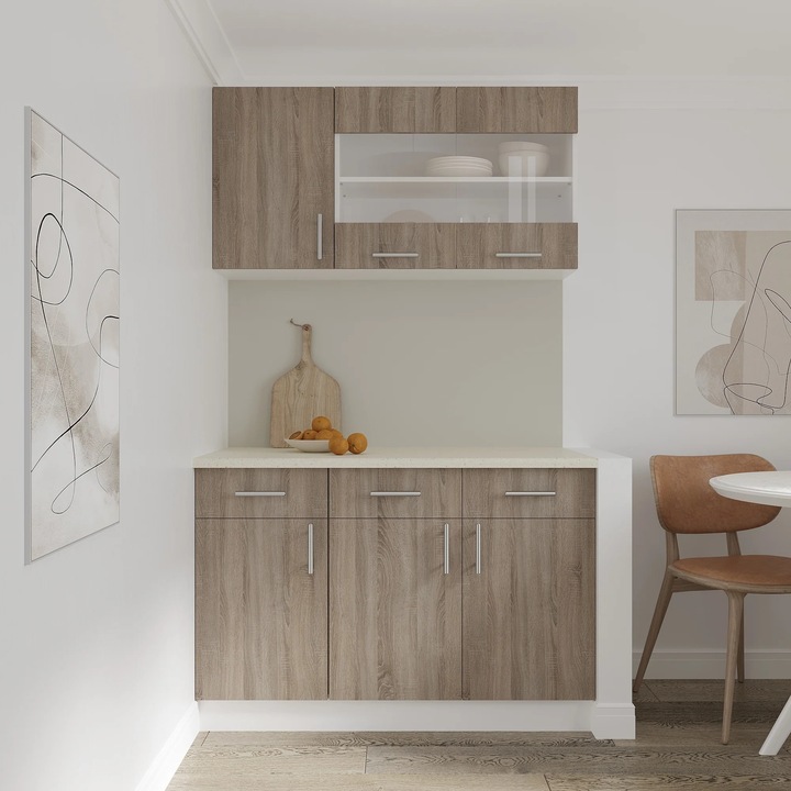 Set Bucatarie haaus Karo V3, Stejar Sonoma Inchis/Alb, Blat Thermo 28 mm, L 120 cm