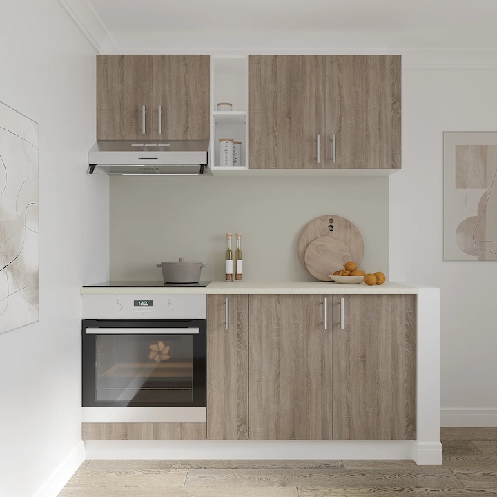 Set Bucatarie haaus Karo V7, Stejar Sonoma Inchis/Alb, Blat Thermo 28 mm, L 160 cm