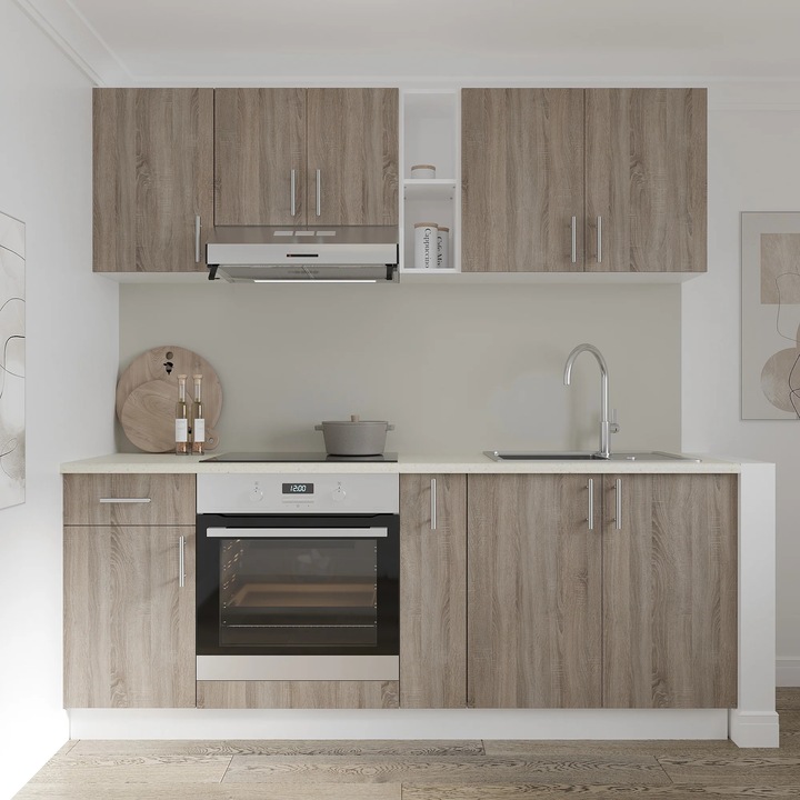 Set Bucatarie haaus Karo V11, Stejar Sonoma Inchis/Alb, Blat Thermo 28 mm, L 200 cm