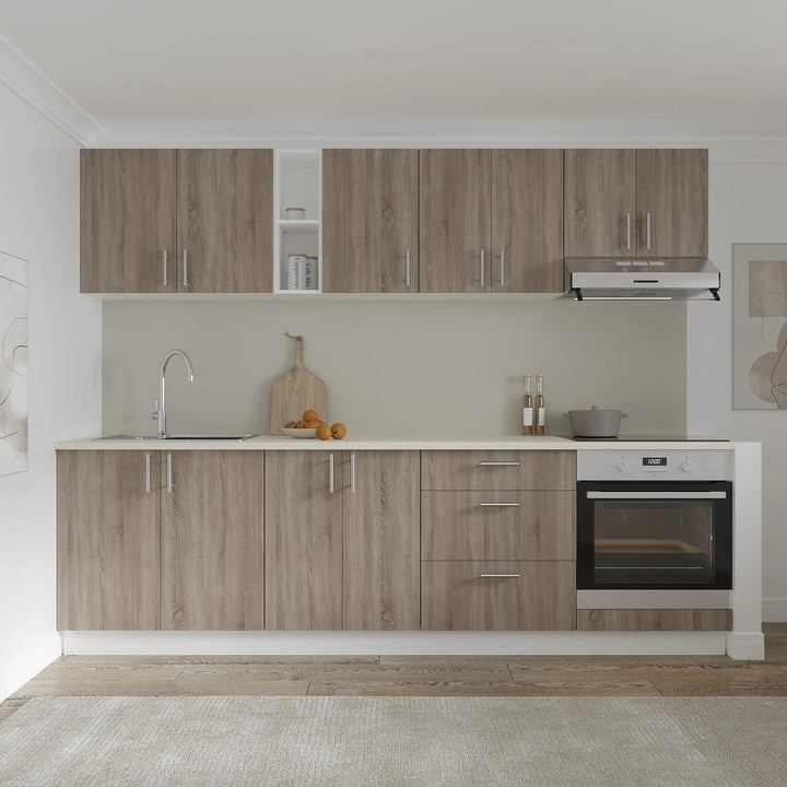 Set Bucatarie haaus Karo V18, Stejar Sonoma Inchis/Alb, Blat Thermo 28 mm, L 260 cm