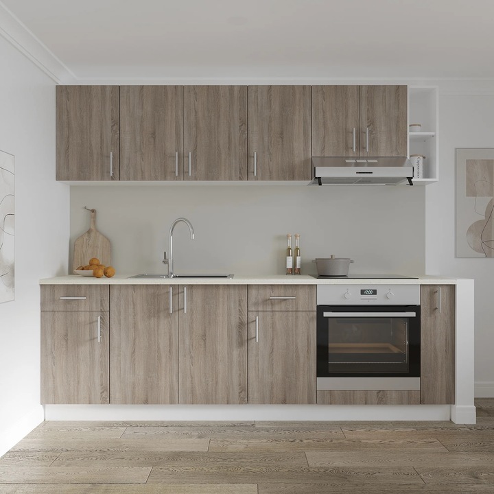 Set Bucatarie haaus Karo V17, Stejar Sonoma Inchis/Alb, Blat Thermo 28 mm, L 240 cm