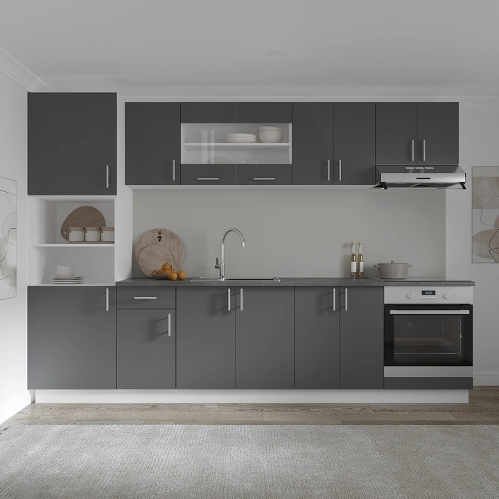 Set Bucatarie haaus Karo V27, Antracit/Alb, Blat Thermo 28 mm, L 300 cm