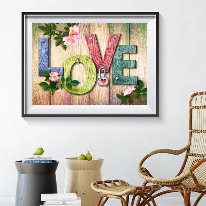 Set broderie cu diamante 5D Miraza, tip goblen, model Love, 30x40 cm