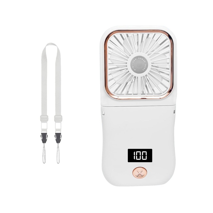 Преносим вентилатор, JESWO, Зарежда се през USB, Регулируеми скорости, Бял