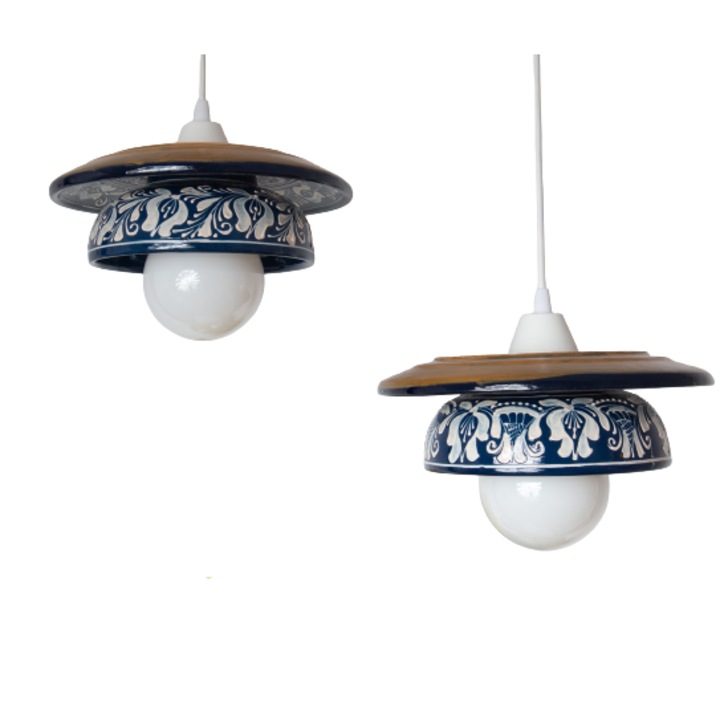 Lustra Deco Republic „Radacini – 2 Strachini albastre” E27, 2x60W, ceramica autentica Corund