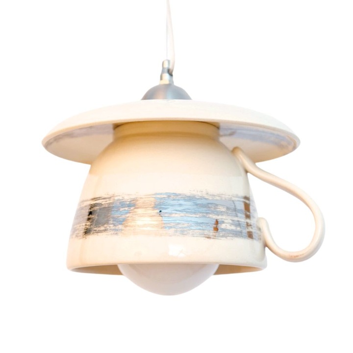 Pendul Deco Republic "Trasaturi imperfecte"E27, 1x60W, ceasca + farfurie ceramica, argintiu