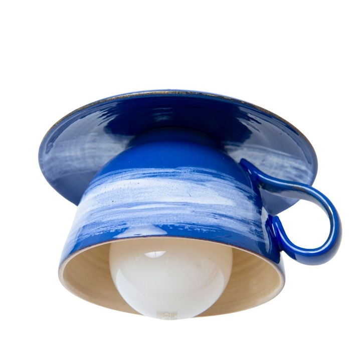 Pendul Deco Republic "Trasaturi imperfecte"E27, 1x60W, ceasca + farfurie ceramica, albastru
