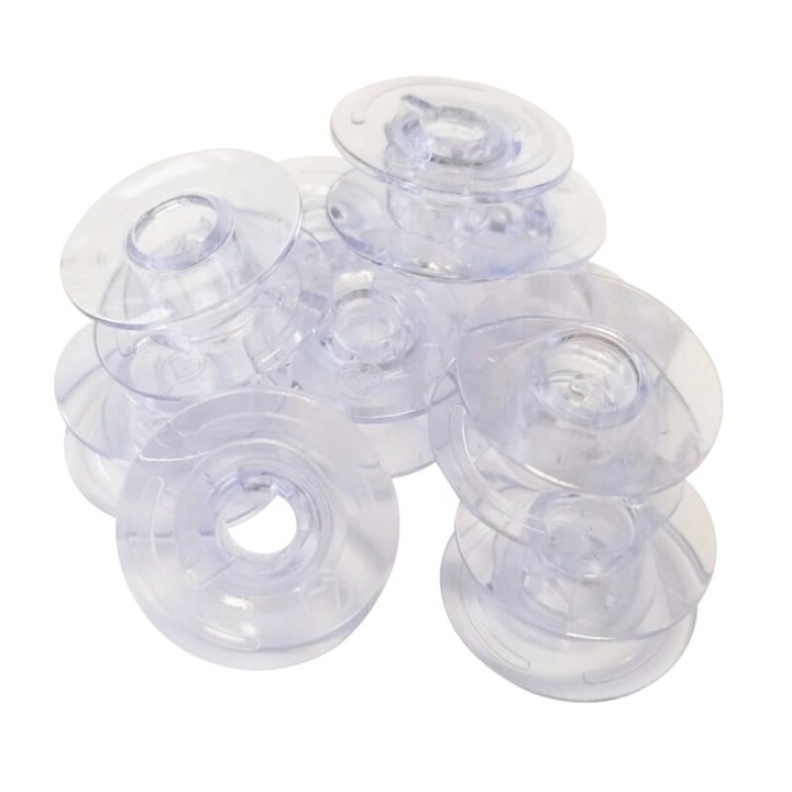 Set 10 bobine din plastic transparente, potrivite pentru masini de cusut cu suveica orizontala de teflon, Philipp