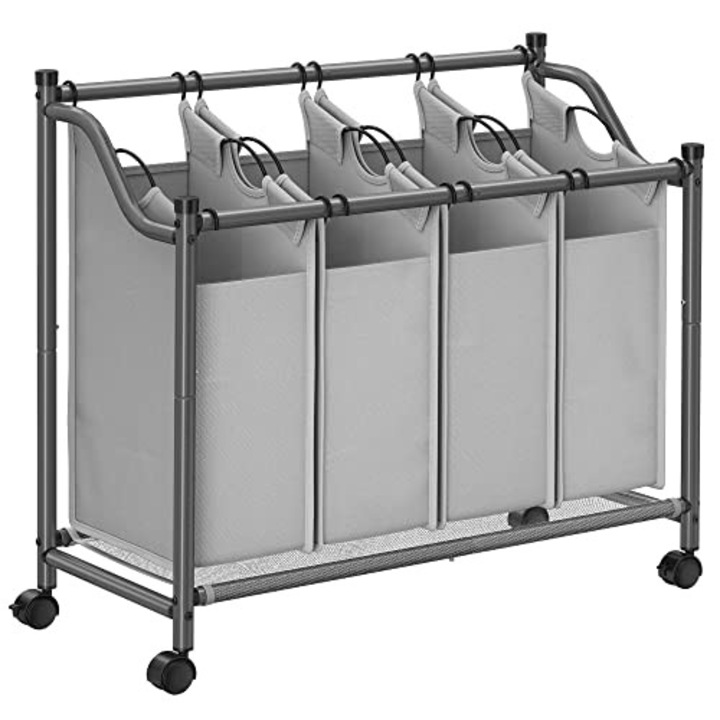 Кош за пране с отделения Songmics, 4 x 35 L, LSF005GS, Сив
