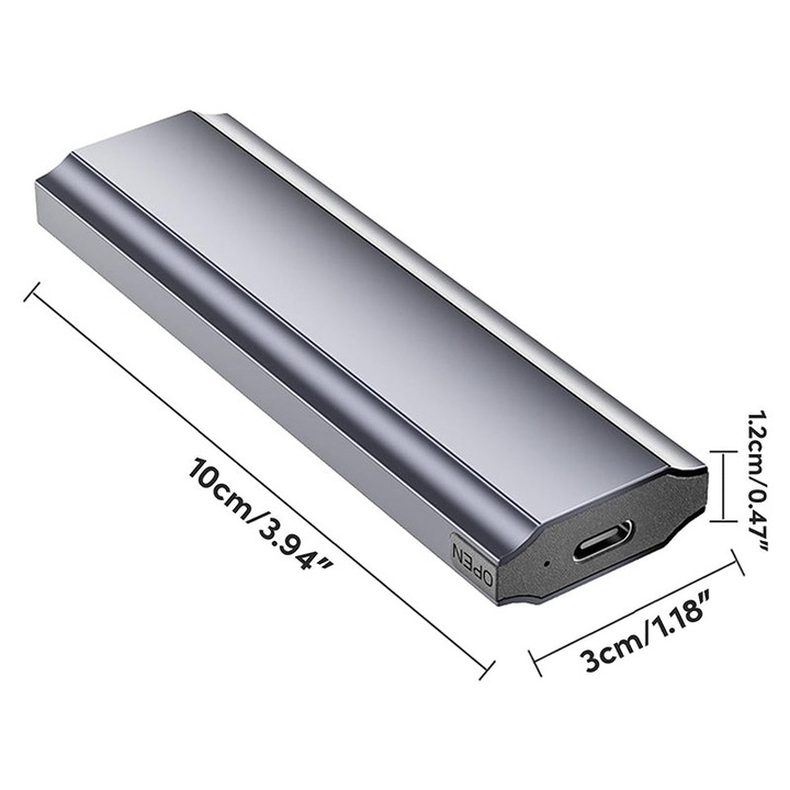 Rack extern SSD M.2 NVMe/NGFF, JESWO, 10 Gbps, Aliaj de aluminiu, Portabil, USB/USB-C
