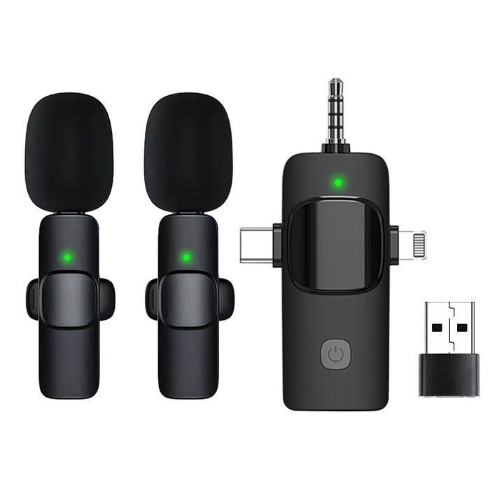 Microfon fara fir 3 in 1, JESWO, Reducere zgomot, Pentru camera iPhone/Android, Negru