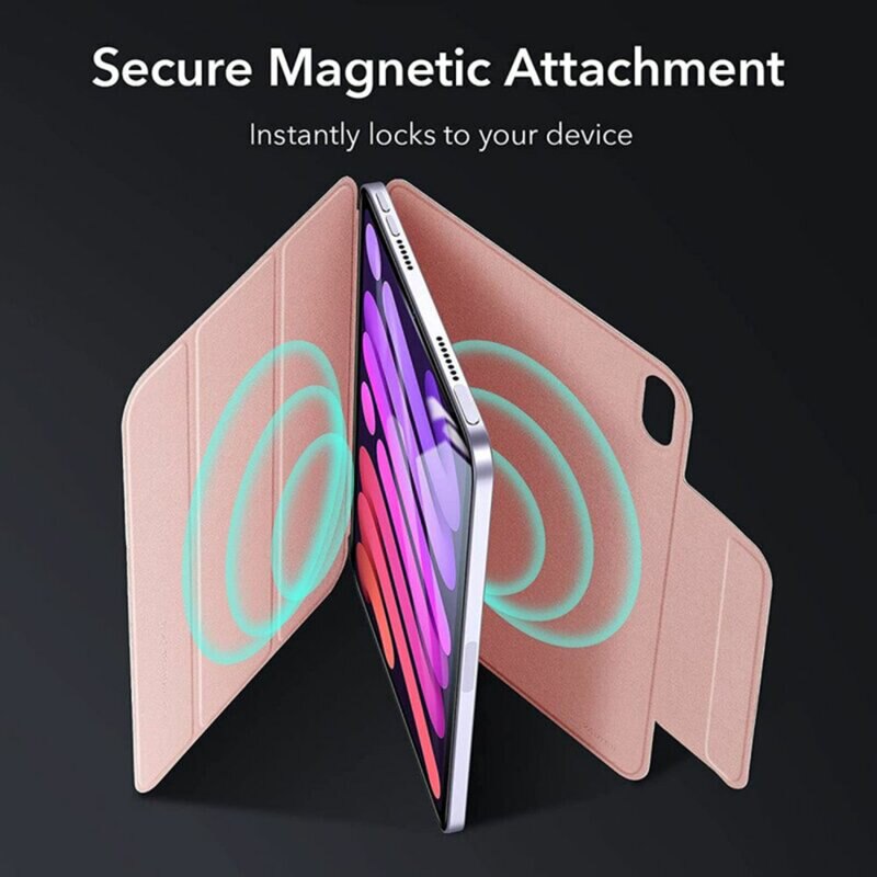 Husa de protectie ESR flip cover pentru tableta, compatibila cu Apple iPad Mini 6 2021, Rebound Magnetic, fixare magnetica, piele ecologica, Rose Gold