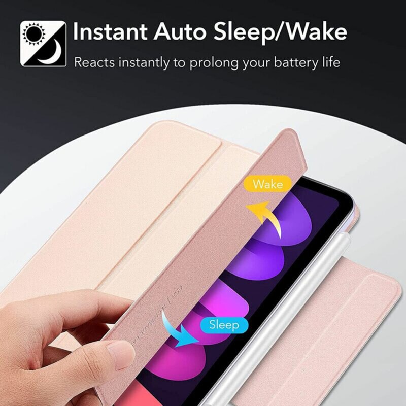 Husa de protectie ESR flip cover pentru tableta, compatibila cu Apple iPad Mini 6 2021, Rebound Magnetic, fixare magnetica, piele ecologica, Rose Gold
