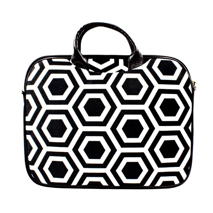 FEKETE-FEHÉR 14" bársony laptop táska