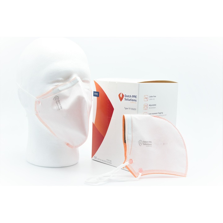 Комплект предпазни маски за лице, Dutch PPE Solutions, клас - FFP2, филтриране >95%, Pm2.5, 25 броя, бял цвят