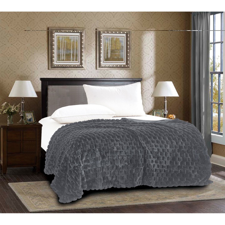 Patura decorativa, Silk Fashion, Blana artificiala, 220 x 240cm, Gri