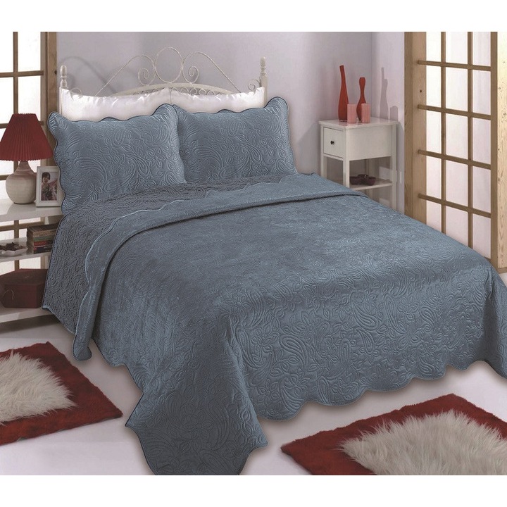 Set patura si 2 fete de perna, Silk Fashion, Sintetic, 220 x 240 cm/ 50 x 70 cm, Gri