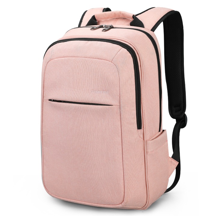 Rucsac laptop 15.6" smart casual, impermeabil, ultra usor, cu buzunar antifurt, Tigernu, 32x15x47 cm, Roz