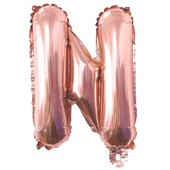 Letter N Teno® alakú lufi, fémes, bulikra/évfordulókra/rendezvényekre, ellenálló, fólia, rózsaszín arany, 40 cm
